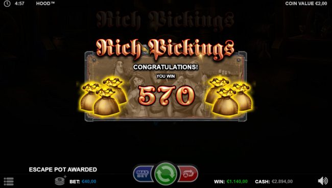 Total bonus game payout 570