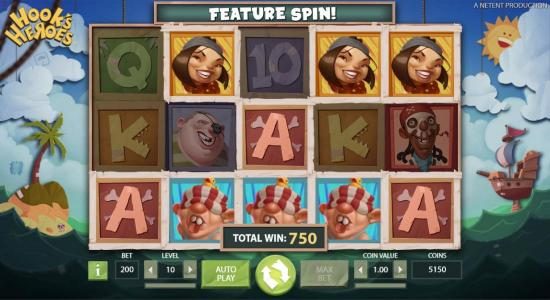 Multiple winning paylines triggers a 750 coin big win!