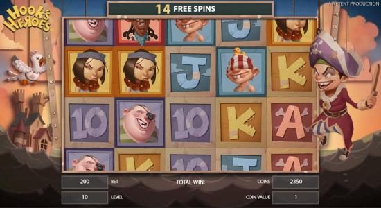 Pirate feature game board featuring 15 free spins.
