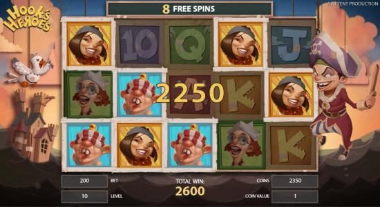 A 2250 coin big win triggered during the Pirate feature free spins.
