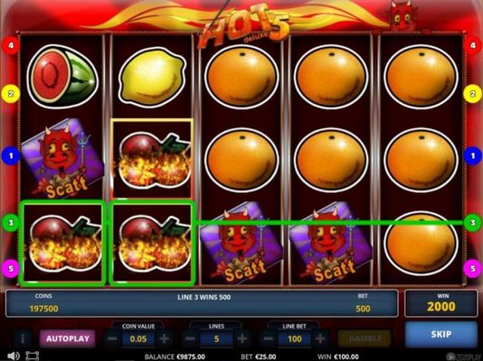 A trio of scatter symbols and cherry symbols triggers a 2000 coin jackpot win.