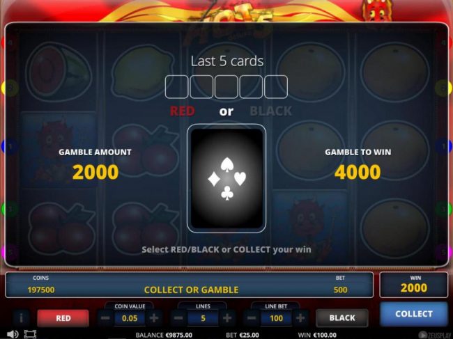 Gamble Feature - To gamble any win press Gamble then select Red or Black.