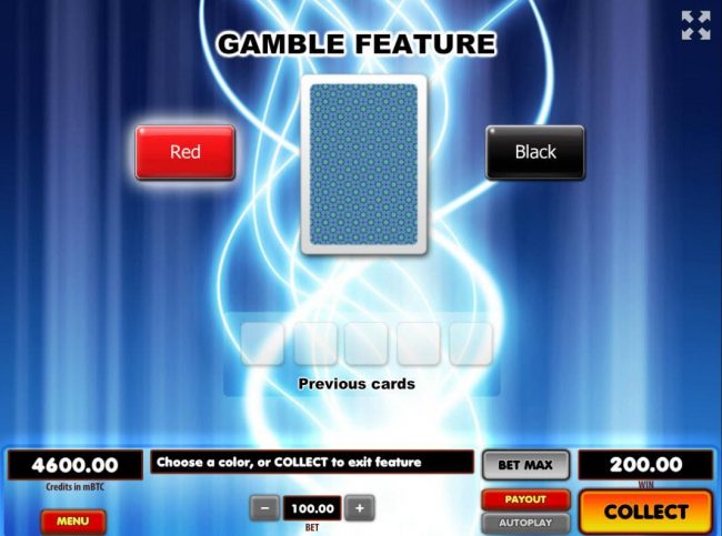 Gamble Feature - To gamble any win press Gamble then select Red or Black for the next card.