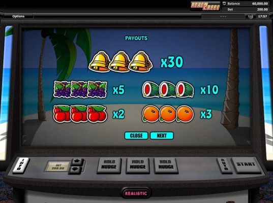 Slot game symbols paytable.