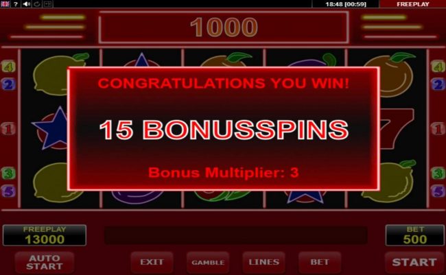 15 Bonus Spins Awarded