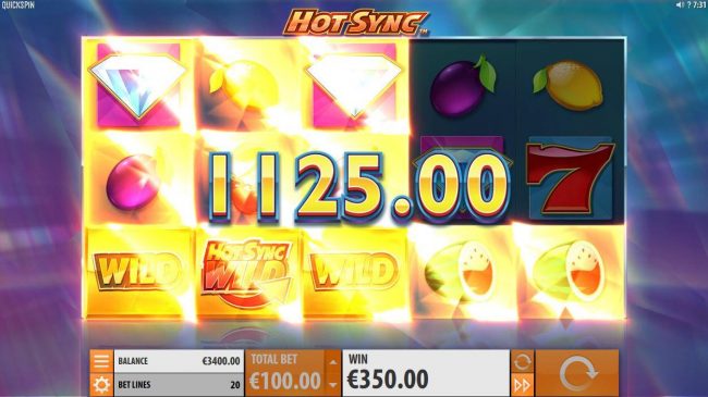 Respin feature triggers an addtional 1125.00 big win. Landing an addtional Hot Sync Wild symbol triggers an additonal respin.