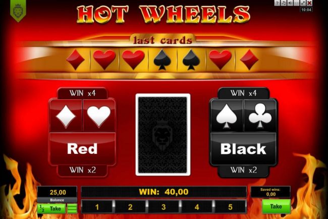 Gamble Feature - To gamble any win press Gamble then select Red or Black or Suit