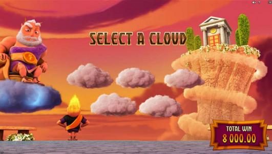 Quest bonus feature - Select a cloud to reveal a prize.
