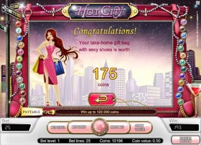 bonus game featre pays out 175 coins