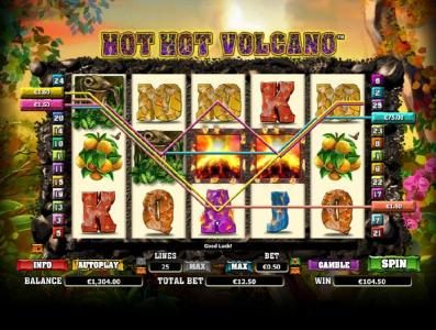 a $104 jackpot paid out by multiple winning paylines