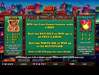 wild, scatter and free games feature paytable