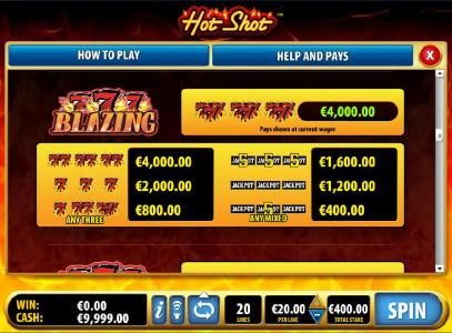 blazing sevens bonus pays