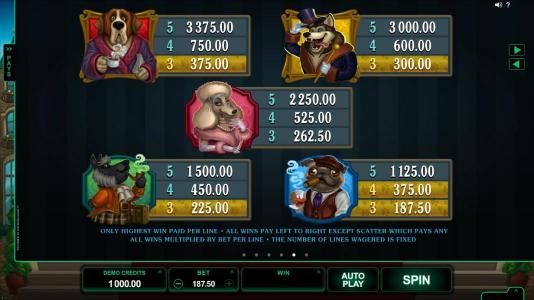 Medium Value Slot Game  Symbols Paytable