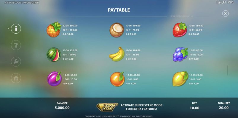 Paytable