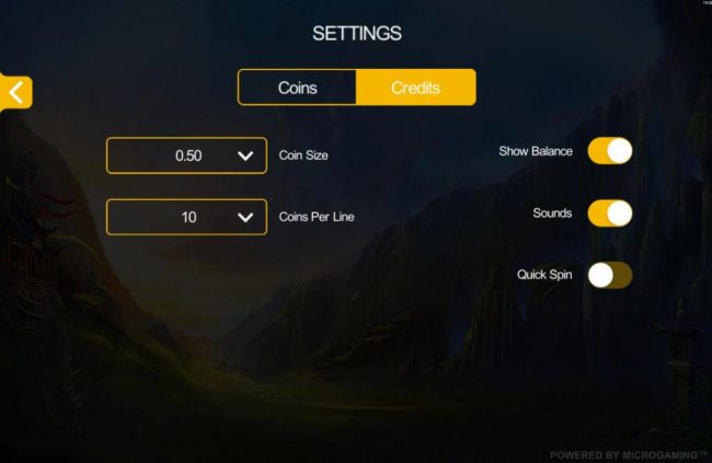Click on the side menu button to adjust the Coins per Line or Coin Size.