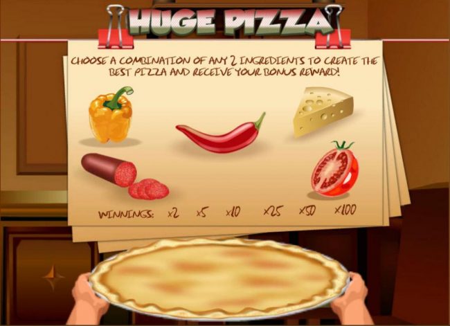 Bonus Game Board - Choose a combination of any two ingredients to create the best pizza and receive your bonus reward!