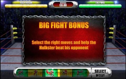 big fight bonus - select the right moves and help the hulkster beat his opponent