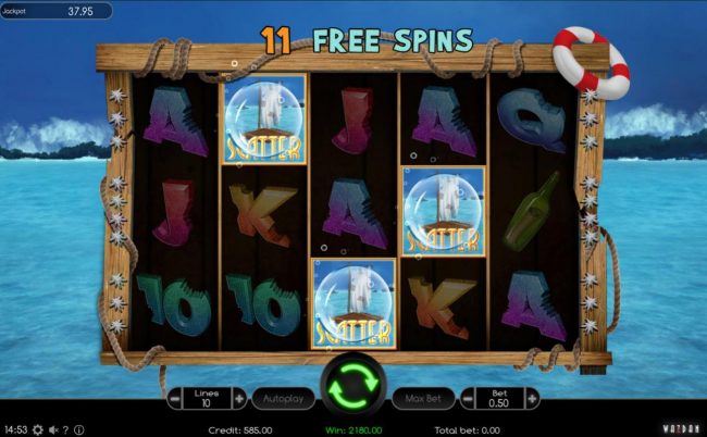 Three or more scatter symbols landing anywhere on the reels during the Free Spins feature will award additional free spins.