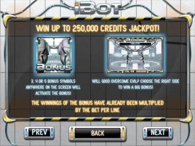 bonus rules - win up to 250,000 credits jackpot