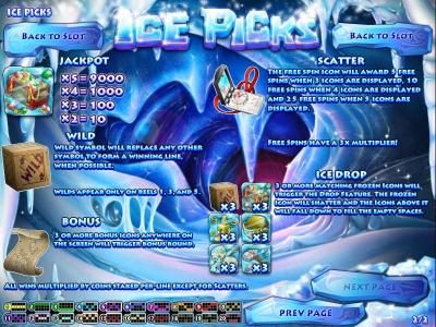 jackpot, wild, scatter, bonus and ice drop features game rules