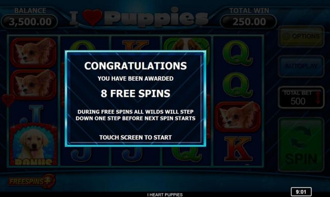 8 free spins awarded