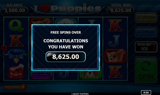Total Free Spins Pay Out 8625 coins