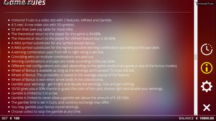 Immortal Fruits :: General Game Rules