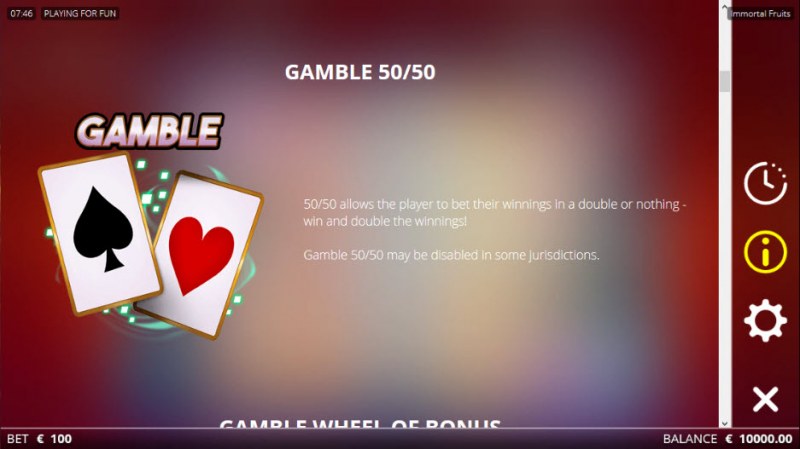 Immortal Fruits :: Gamble Feature Rules