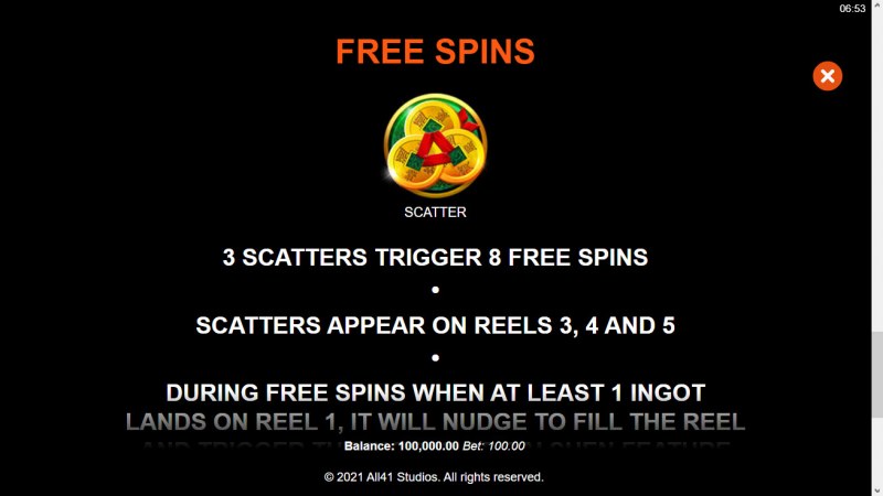 Ingots of Cai Shen :: Free Spin Feature Rules