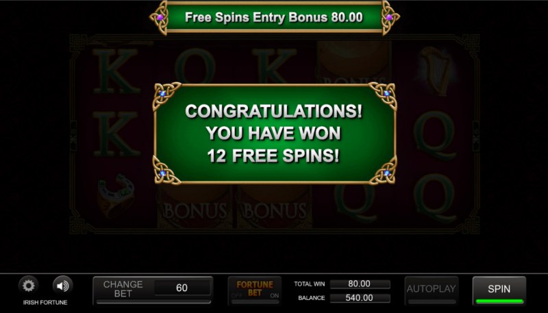 12 free spins awarded