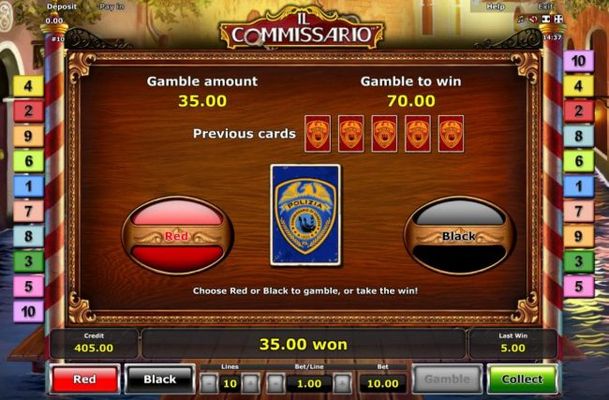 Gamble Feature - To gamble any win press Gamble then select Red or Black.