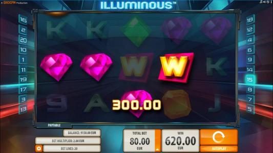 Wild symbols trigger multiple winning paylines and a 620.00 payout