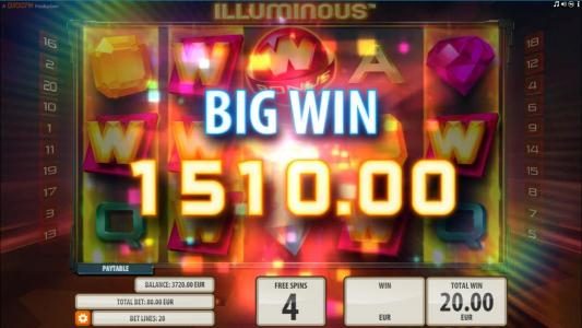 Multiple winning paylines triggers a big win during the free spins feature!