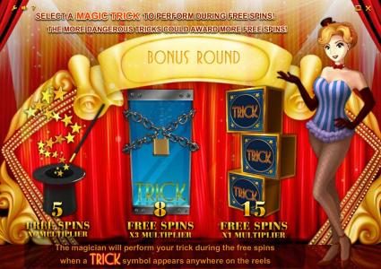 bonus feature - select a magic trick to perform during free spins