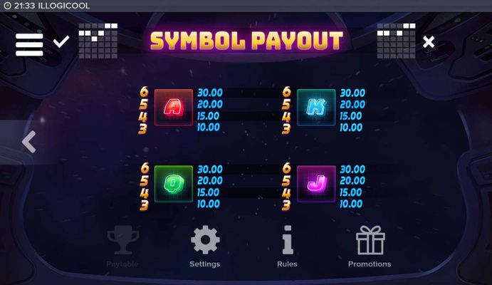 Low Value Symbols Paytable