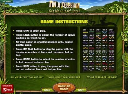 Game Instructions and Payline Diagrams
