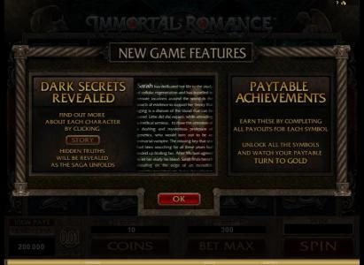 introducing new game features, dark secrets revealed and paytable achievements