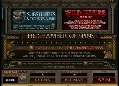 The chamber fo spins, wild desire feature can arise randomly turning up to five reels wild