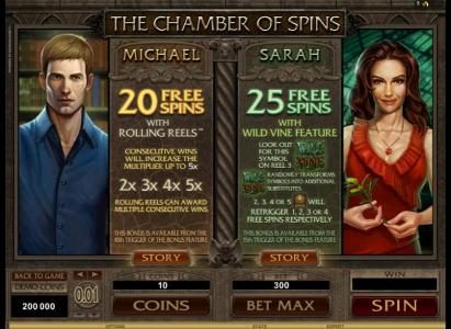 Micahel and Sarah both offer even more free spins with different game affects