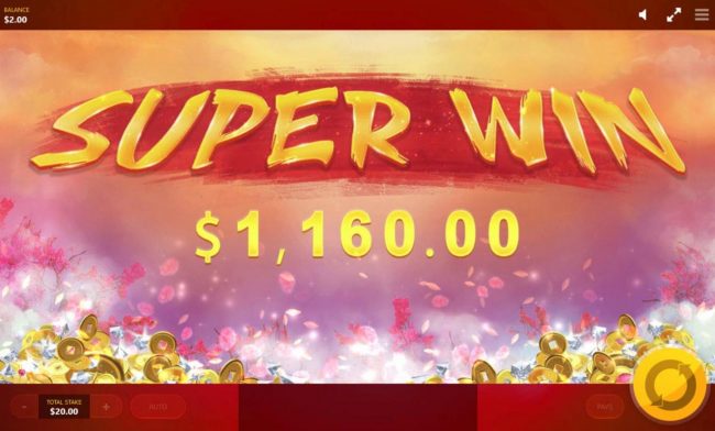 Player awarded a 1,160.00 super win.