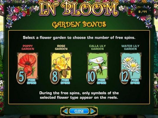 Garden Bonus - Select a flower to choose the number of free spins.