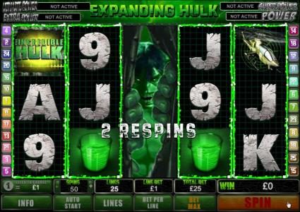 expanding hulk on reel 3 with 2 respins