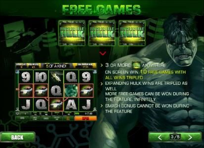 3 or more incredible hulk symbols anywhere on screen wins 10 free games
