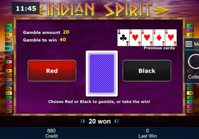 Gamble Feature - To gamble any win press Gamble then select Red or Black.