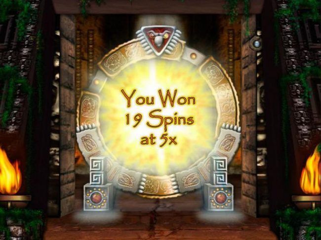 A total of 19 free spins with a 5x multiplier have been awarded for the Secret Tomb Bonus Feature free spins.