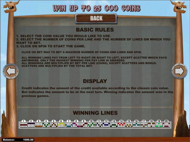 General Game Rules and Payline Diagrams 1-20