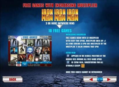 Free games with increasing multiplier with three or more scatter wins