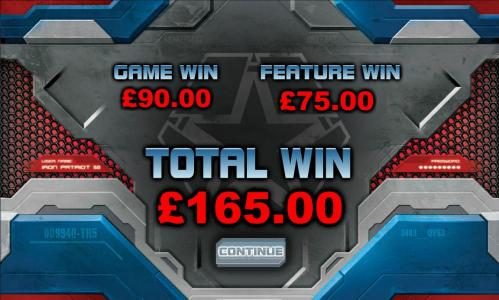 a total of 165 coins was awarded for the free games bonus