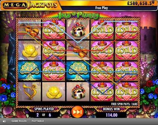A 1680 coin jackpot triggered by multiple winning paylines during the Free Spins Feature.