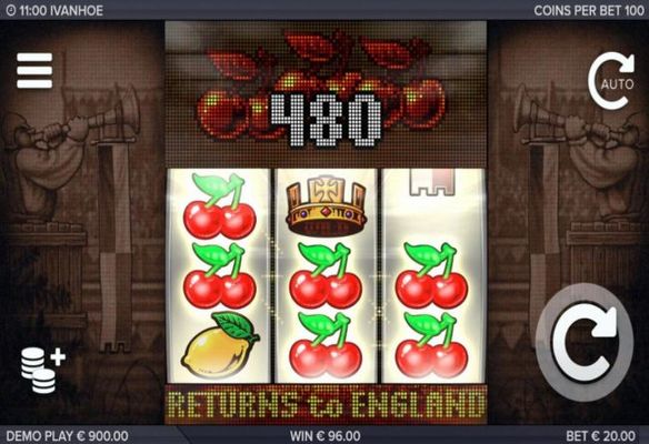 Multiple winning cherry symbols triggers a 480 coin jackpot.